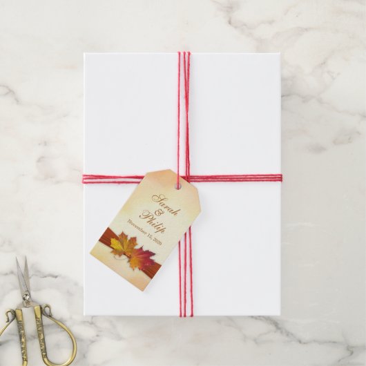 Rood, gouden herfstbladeren Bruiloft Dank u Cadeau Cadeaulabel (Met Touw)