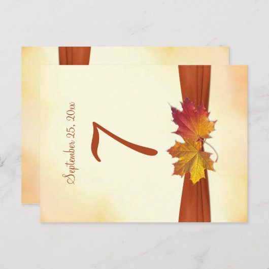 Rood & gouden herfstbladeren Tafelnummerkaart Briefkaart (Voorkant / Achterkant)
