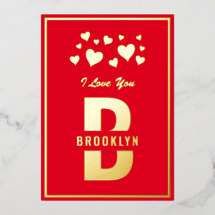 Rood Gouden Hipster Monogram Gelukkige Valentijnsd Folie Feestdagenkaart