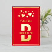 Rood Gouden Hipster Monogram Gelukkige Valentijnsd Folie Feestdagenkaart (Staand Voorkant)