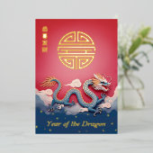 Rood Gouden Jaar van de Draak Folie Kerstkaart Feestdagenkaart (Staand Voorkant)