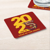 Rood Gouden Jaar van de Slang 2025 Kartonnen Onderzetters (Schuin)