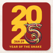 Rood Gouden Jaar van de Slang 2025 Kartonnen Onderzetters (Voorkant)