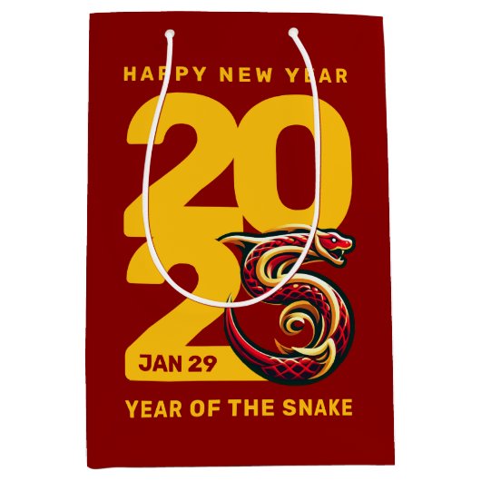 Rood Gouden Jaar van de Slang 2025 Medium Cadeauzakje (Voorkant)