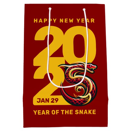 Rood Gouden Jaar van de Slang 2025 Medium Cadeauzakje (Achterkant)