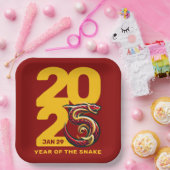 Rood Gouden Jaar van de Slang 2025 Papieren Bordje (Feest)