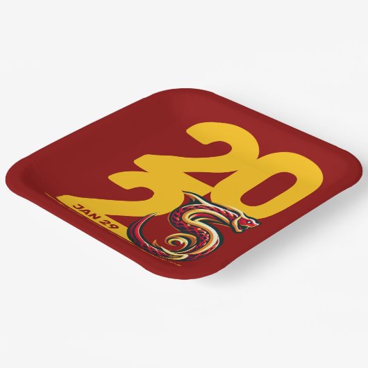 Rood Gouden Jaar van de Slang 2025 Papieren Bordje (Gebogen)