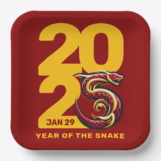 Rood Gouden Jaar van de Slang 2025 Papieren Bordje (Voorkant)