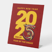 Rood Gouden Jaar van de Slang 2025 Reclamebord Met Voetstuk (Voorkant)