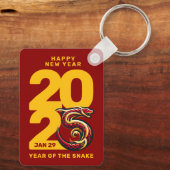 Rood Gouden Jaar van de Slang 2025 Sleutelhanger (Achterkant)