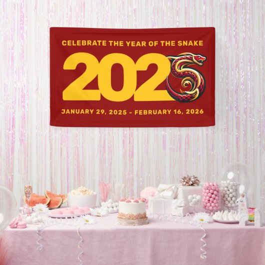 Rood Gouden Jaar van de Slang 2025 Spandoek (Feest)