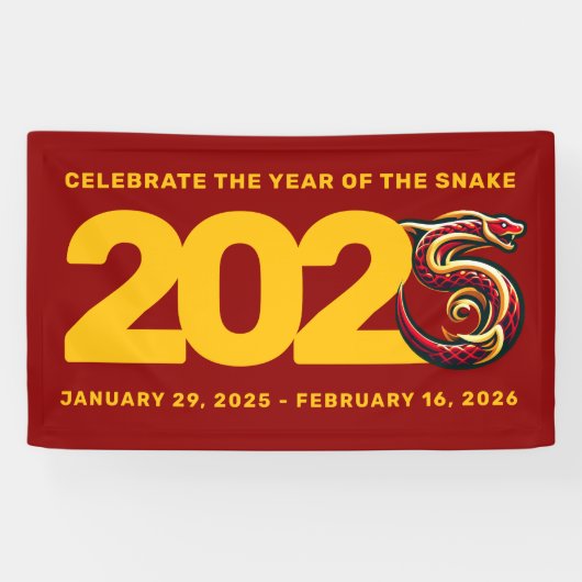 Rood Gouden Jaar van de Slang 2025 Spandoek (Horizontaal)