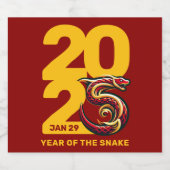 Rood Gouden Jaar van de Slang 2025 Sparkling Wijnetiket (Enkel label)