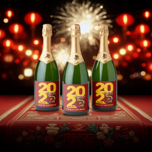 Rood Gouden Jaar van de Slang 2025 Sparkling Wijnetiket