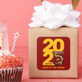 Rood Gouden Jaar van de Slang 2025 Vierkante Sticker