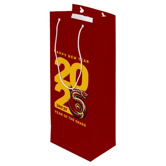 Rood Gouden Jaar van de Slang 2025 Wijn Cadeautas (Achterkant Gekanteld)