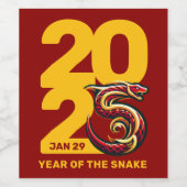 Rood Gouden Jaar van de Slang 2025 Wijn Etiket (Enkel label)