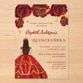 Rood gouden jurk bloemen rozen Clear Quinceanera Acryl Uitnodigingen (Voorkant)