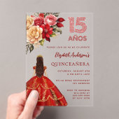 Rood gouden jurk bloemen rozen Clear Quinceanera Acryl Uitnodigingen (Insitu (Draagbaar))