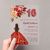 Rood gouden jurk bloemen rozen Clear Sweet 16 Acryl Uitnodigingen (Insitu (Draagbaar))