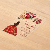 Rood gouden jurk bloemen rozen Clear Sweet 16 Acryl Uitnodigingen (Laagn)