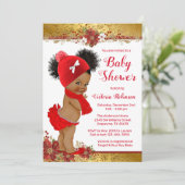 Rood Gouden Kerst Baby Shower Kaart (Staand voorkant)