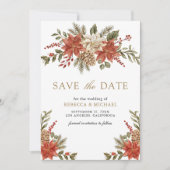 Rood Gouden Kerst Bloem Foto Bruiloft Save The Date (Voorkant)