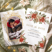 Rood Gouden Kerst Bloem Foto Bruiloft Save The Date