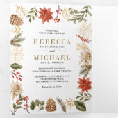 Rood Gouden Kerst Bloemen Foto Alles In Een Huweli Drieluik Uitnodiging (Binnenzijde eerst)