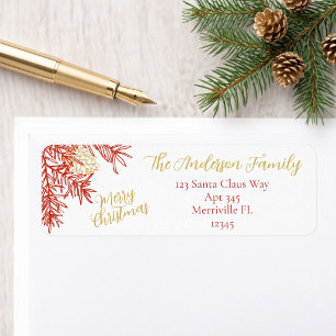 Rood Gouden Kerst Botanisch Retouradres Etiket