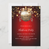 Rood gouden kerstbal sterren kerstfeest kaart (Voorkant)