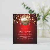 Rood gouden kerstbal sterren kerstfeest uitnodigin (Staand voorkant)