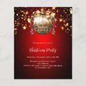 Rood gouden kerstbal sterren kerstfeest uitnodigin (Voorkant)