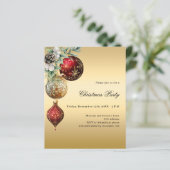 Rood gouden kerstballen dennen kerstfeest uitnodig (Staand voorkant)