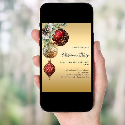 Rood gouden kerstballen groen kerstfeest kaart