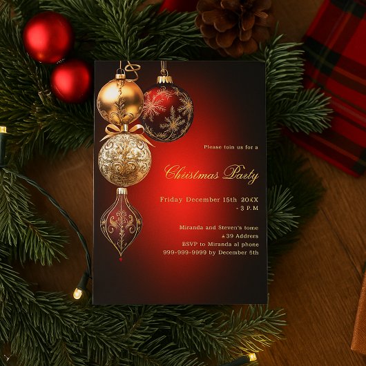 Rood gouden kerstballen kerstfeest kaart