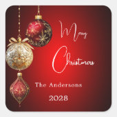 Rood gouden kerstballen klassieke kerst vierkante sticker (Voorkant)