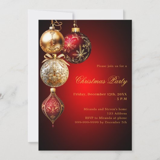 Rood gouden kerstballen QR code kerstfeest Kaart (Voorkant)