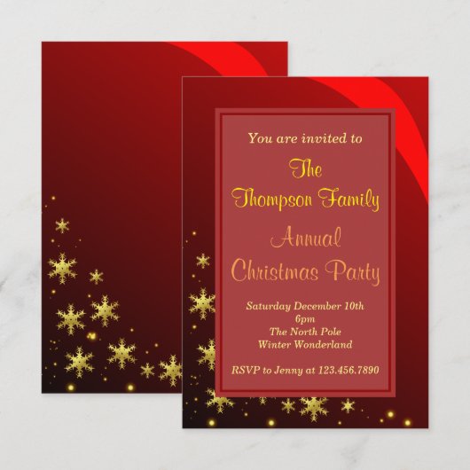 Rood Gouden Kerstfeest Kaart (Voorkant / Achterkant)