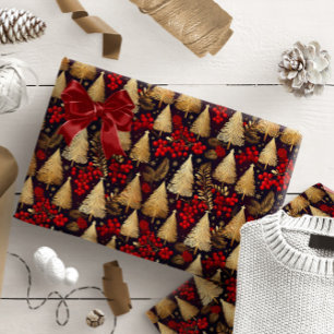 Rood Gouden Kerstmis Tartan Patroon#31 ID1009 Cadeaupapier