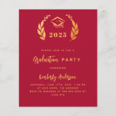 Rood gouden krans 2025 Graduation Party uitnodigin (Voorkant)