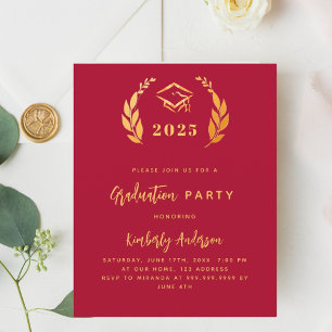 Rood gouden krans 2025 Graduation Party uitnodigin