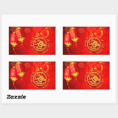 Rood Gouden Lantaarns Chinese Slang papier-cut 202 Rechthoekige Sticker (Vel)