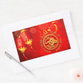 Rood Gouden Lantaarns Chinese Slang papier-cut 202 Rechthoekige Sticker (Envelop)