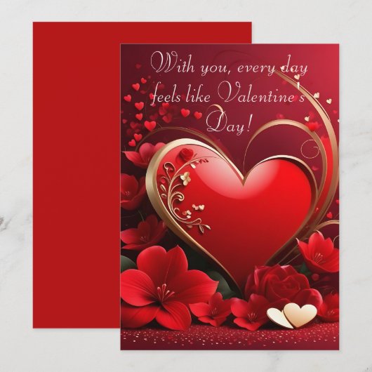 Rood-Gouden Liefdes Hart Valentijnsdag Feestdagenkaart (Voorkant / Achterkant)