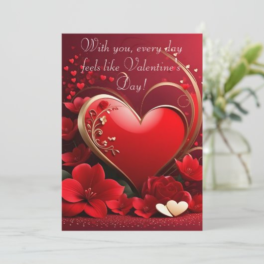 Rood-Gouden Liefdes Hart Valentijnsdag Feestdagenkaart (Staand voorkant)