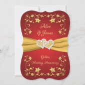 Rood, Gouden Liefdesharten 50ste Bruiloft Jubileum Kaart (Voorkant)