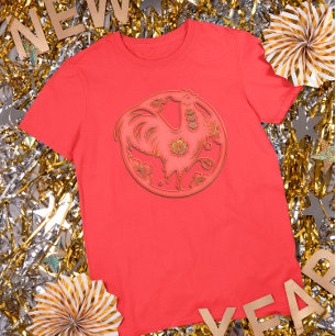 Rood Gouden Maan Nieuwjaar Haantje Chinese Dierrie T-shirt