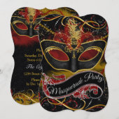 Rood & Gouden Masker Glitter Masquerade Kaart (Voorkant / Achterkant)