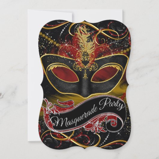 Rood & Gouden Masker Glitter Masquerade Kaart (Voorkant)